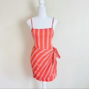 Forever 21 Coral Striped Side Tie Salmon Woven Asymmetrical Cami Mini Dress
